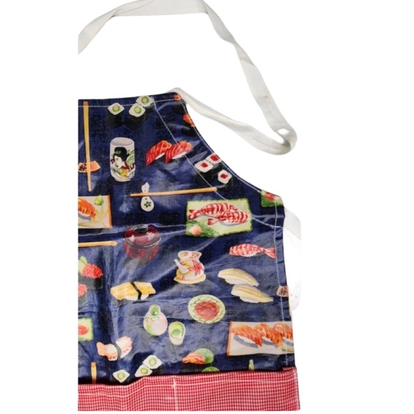 Icky KIDS Cooking Tie Apron Sushi Food Design Plastic One Size Red Blue Pockets - Picture 6 of 9